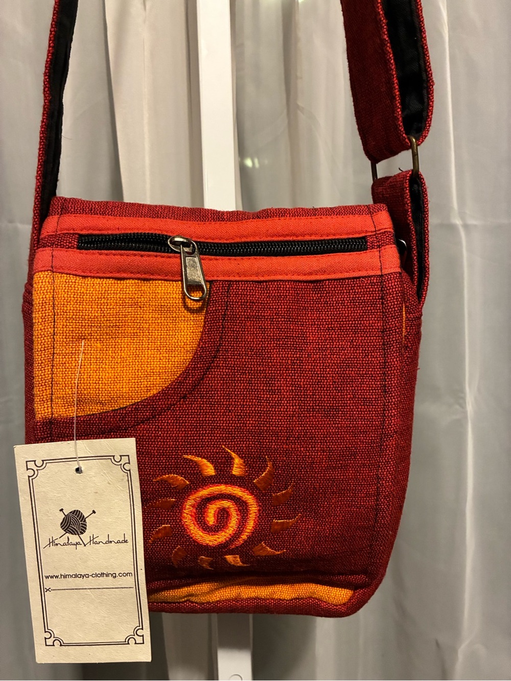 Nepal Handcrafted Red & Orange Crossbody Shoulder Bag NWT